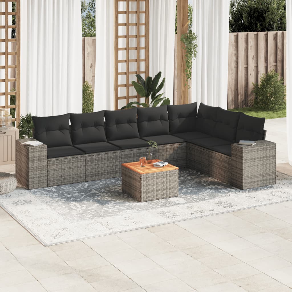 JUNG Vida 8-tlg. Garten-Sofagarnitur mit Kissen Grau Poly Rattan