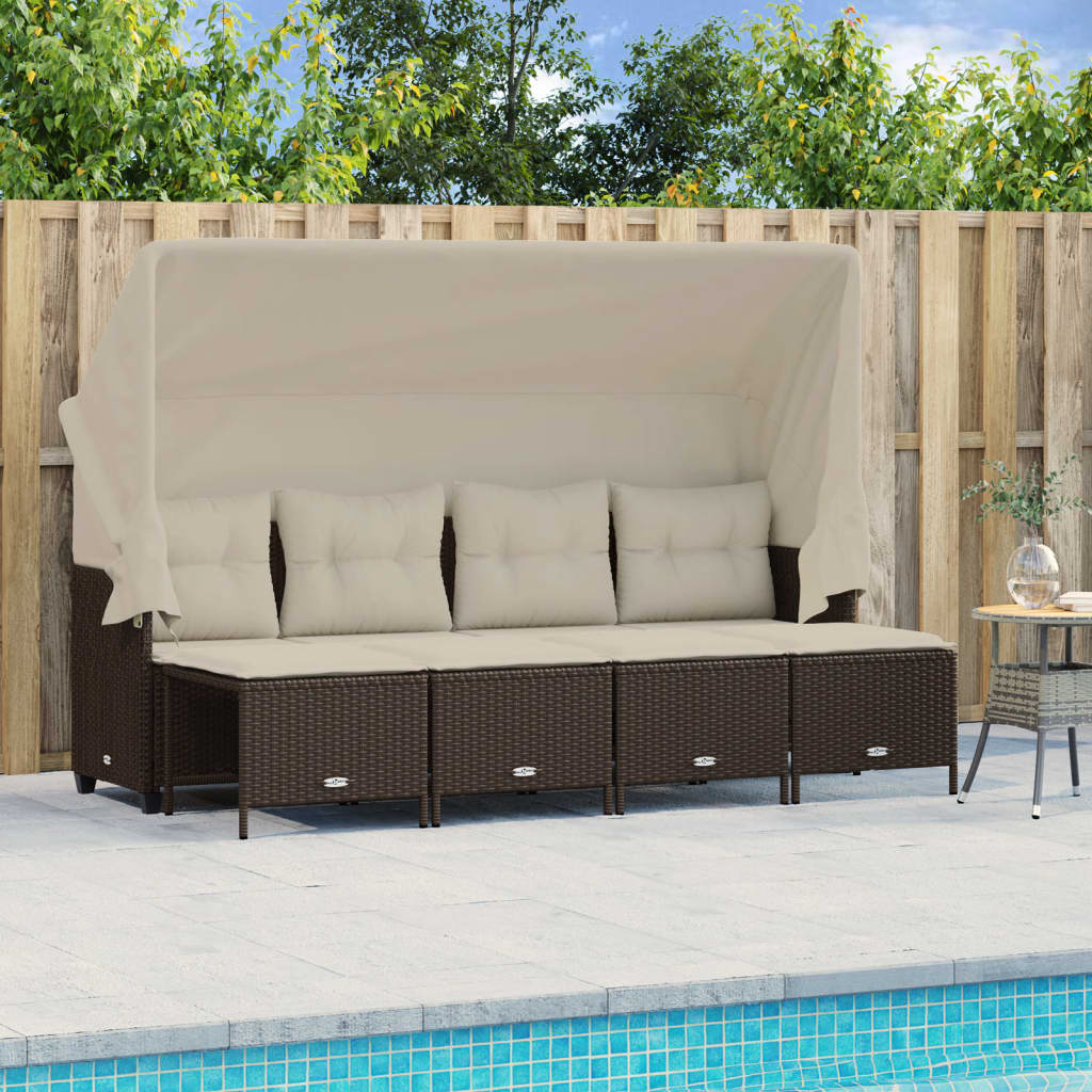 JUNG Vida 5-tlg. Garten-Sofagarnitur mit Kissen Braun Poly Rattan