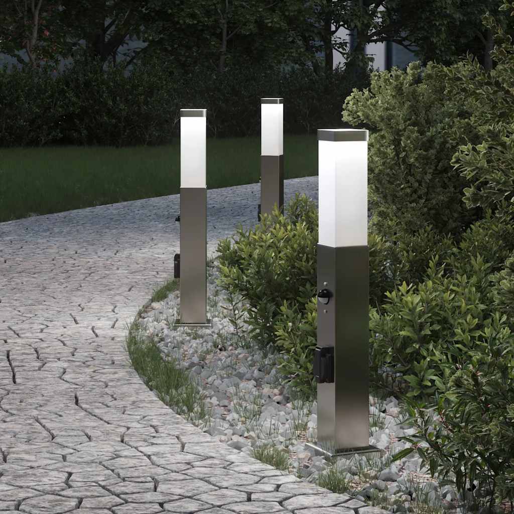 JUNG Vida Pollerleuchten mit Sensor&Steckdose 3 Stk. 50 cm Edelstahl IP44
