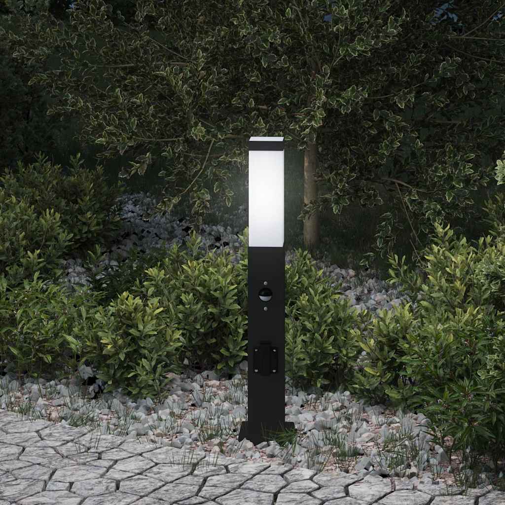 JUNG Vida Pollerleuchte mit Sensor und Steckdose 50 cm Schwarz IP44