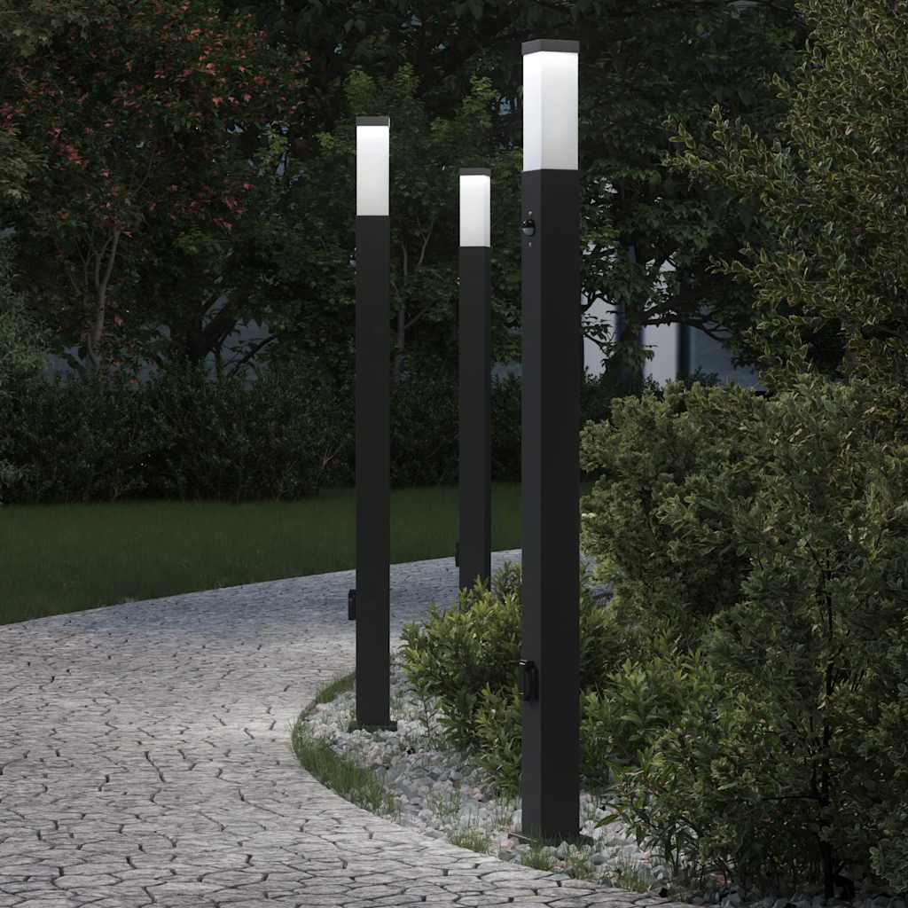 JUNG Vida Pollerleuchten mit Sensor&Steckdose 3 Stk. 110 cm Schwarz IP44