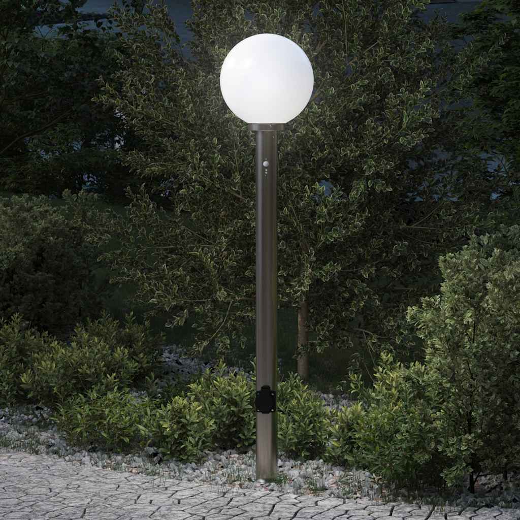 JUNG Vida Pollerleuchte mit Sensor und Steckdose 120 cm Edelstahl IP44