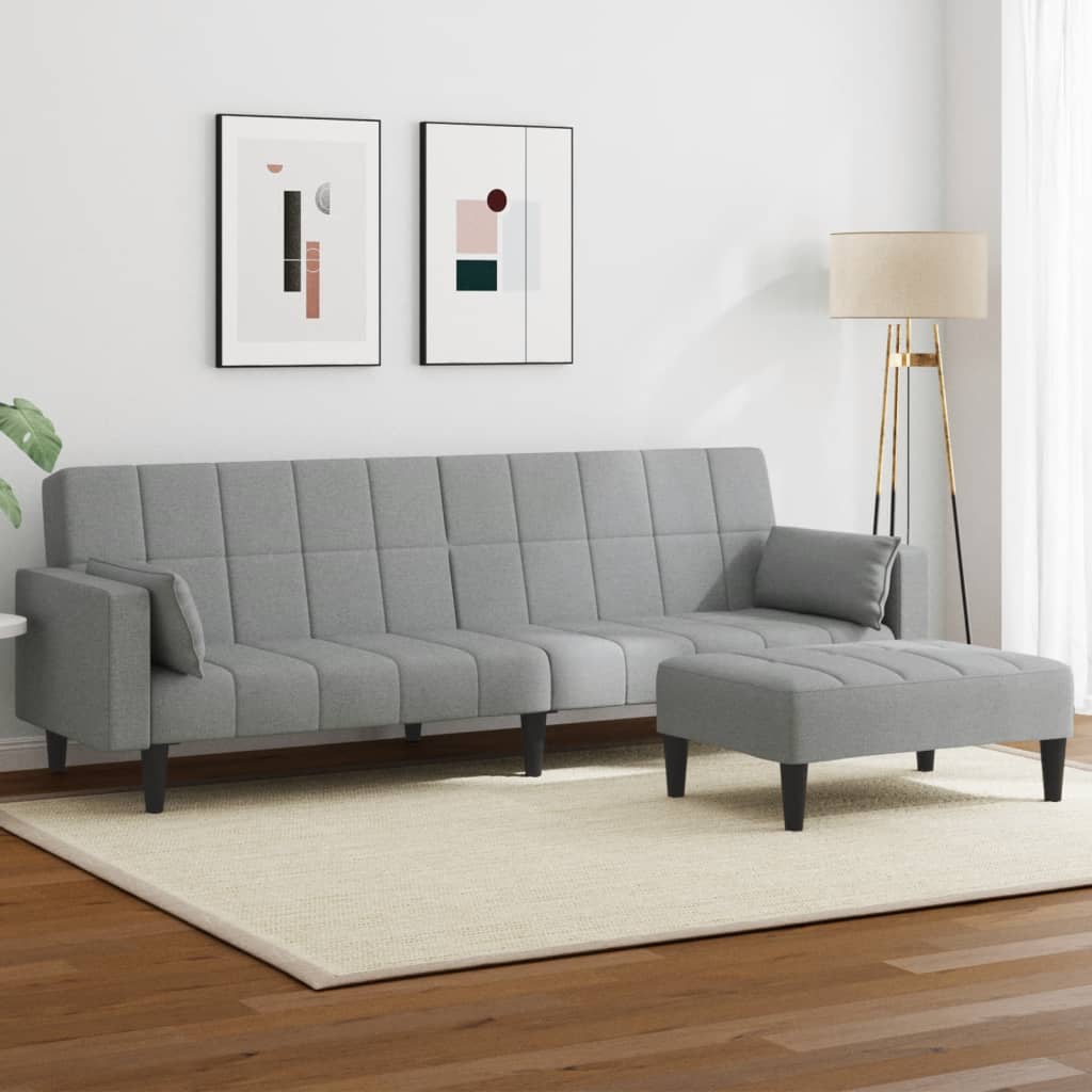 JUNG Vida Schlafsofa 2-Sitzer mit Fußhocker Hellgrau Stoff