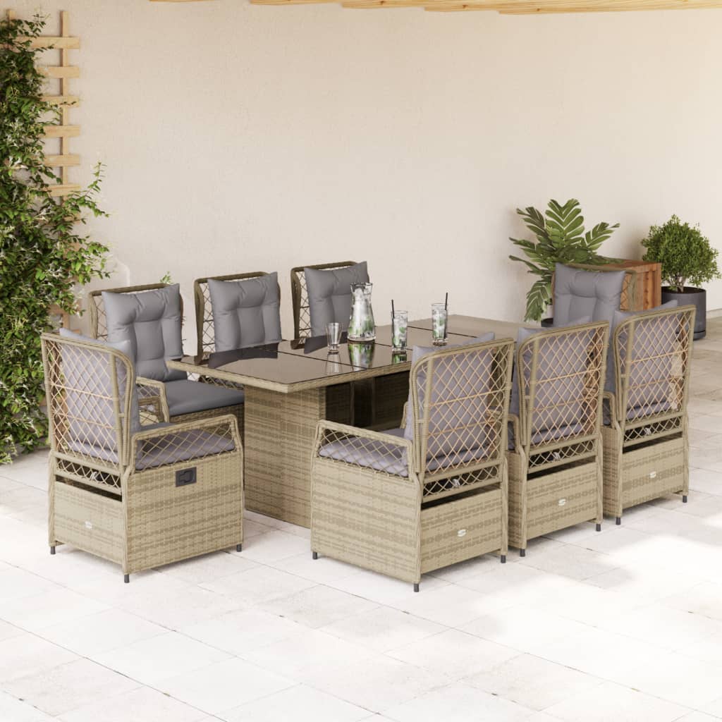 JUNG Vida 9-tlg. Garten-Essgruppe mit Kissen Beige Poly Rattan