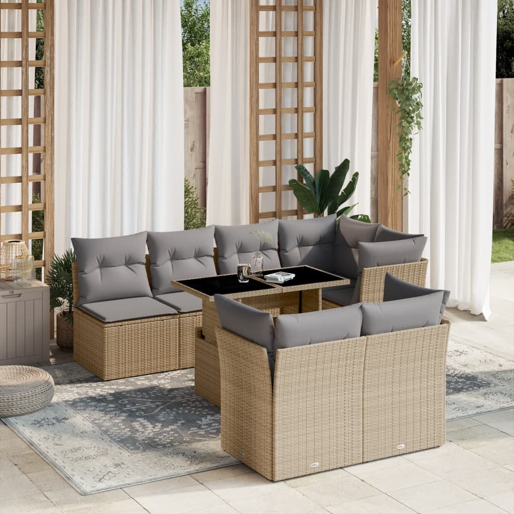 JUNG Vida 8-tlg. Garten-Sofagarnitur mit Kissen Beige Poly Rattan