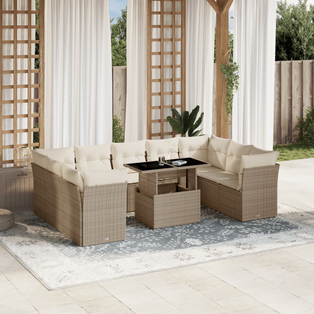 JUNG Vida 10-tlg. Garten-Sofagarnitur mit Kissen Beige Poly Rattan