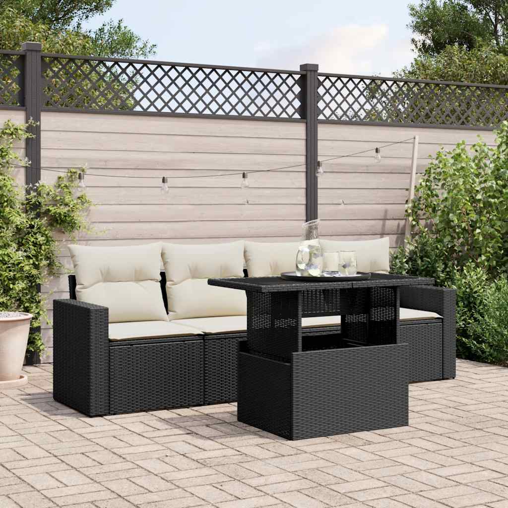 JUNG Vida 5-tlg. Garten-Sofagarnitur mit Kissen Schwarz Poly Rattan