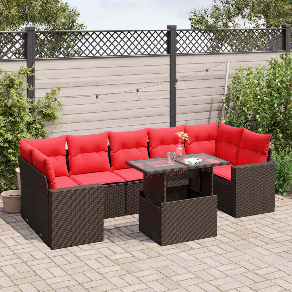 JUNG Vida 8-teiliges Gartensofa-Set mit Kissen, braun, Polyrattan