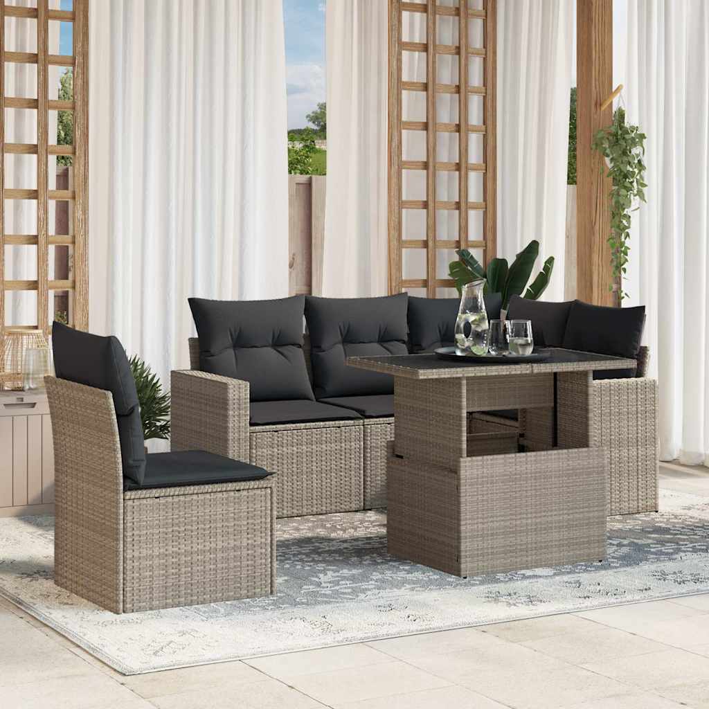 JUNG Vida 6-tlg. Garten-Sofagarnitur mit Kissen Hellgrau Poly Rattan
