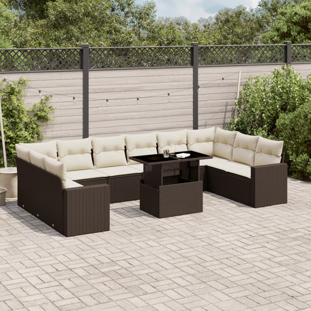 JUNG Vida 11-tlg. Garten-Sofagarnitur mit Kissen Braun Poly Rattan