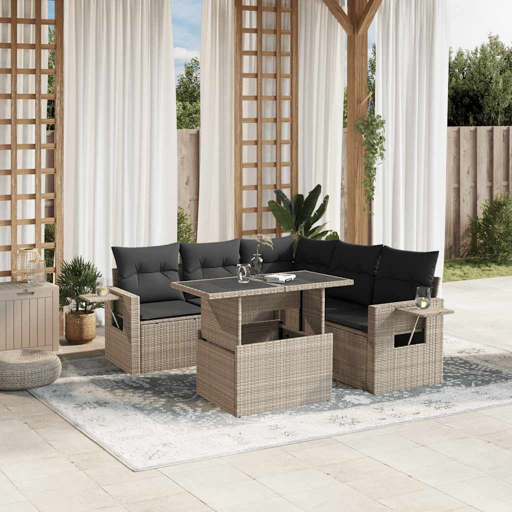JUNG Vida 6-tlg. Garten-Sofagarnitur mit Kissen Hellgrau Poly Rattan