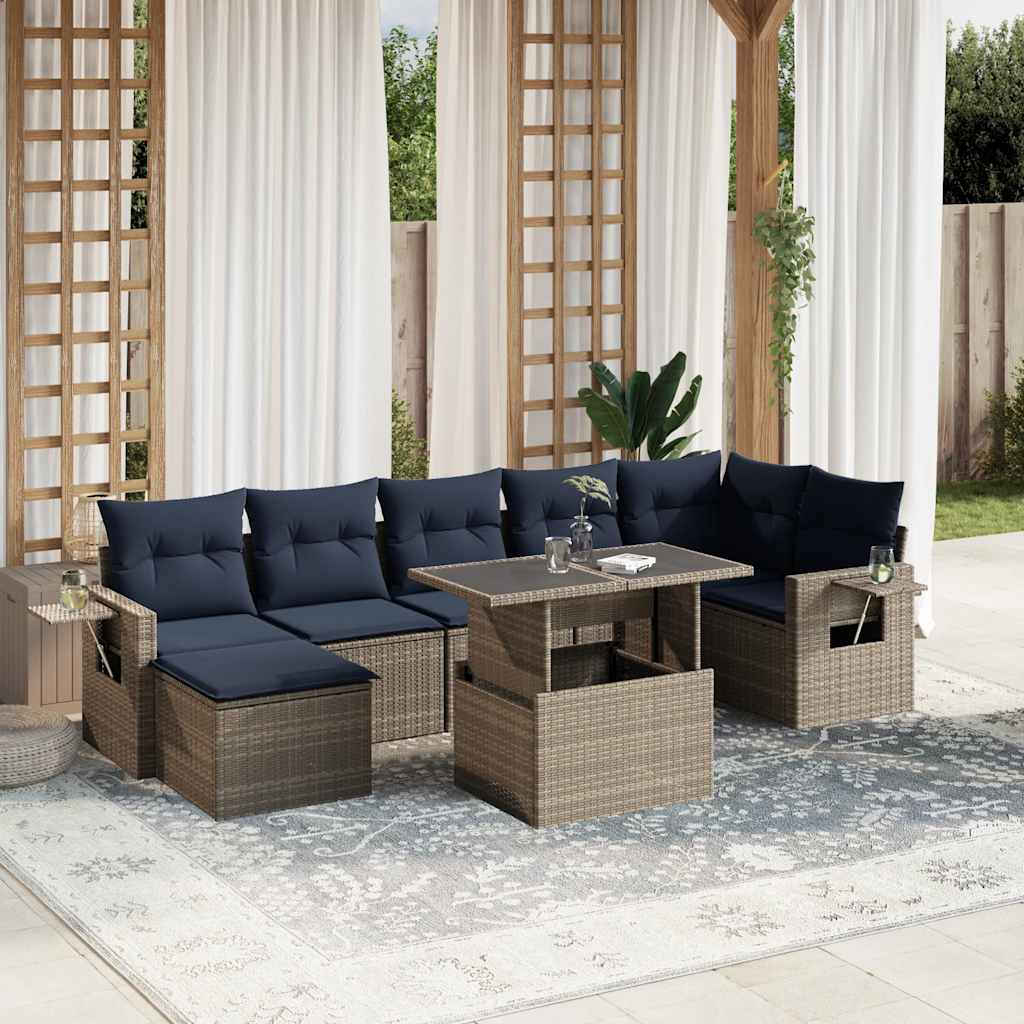 JUNG Vida 8-teiliges Gartensofa-Set mit Kissen, grau, Polyrattan