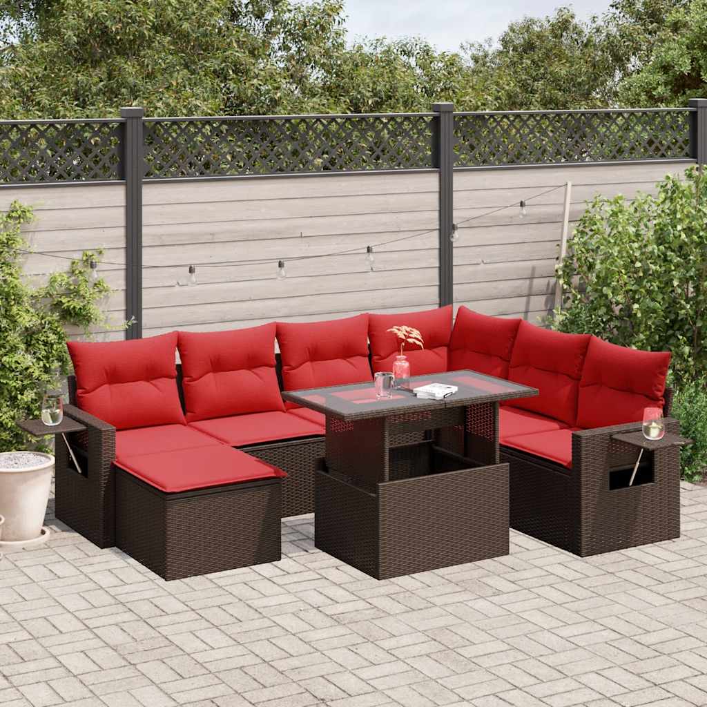JUNG Vida 8-teiliges Gartensofa-Set mit Kissen, braun, Polyrattan