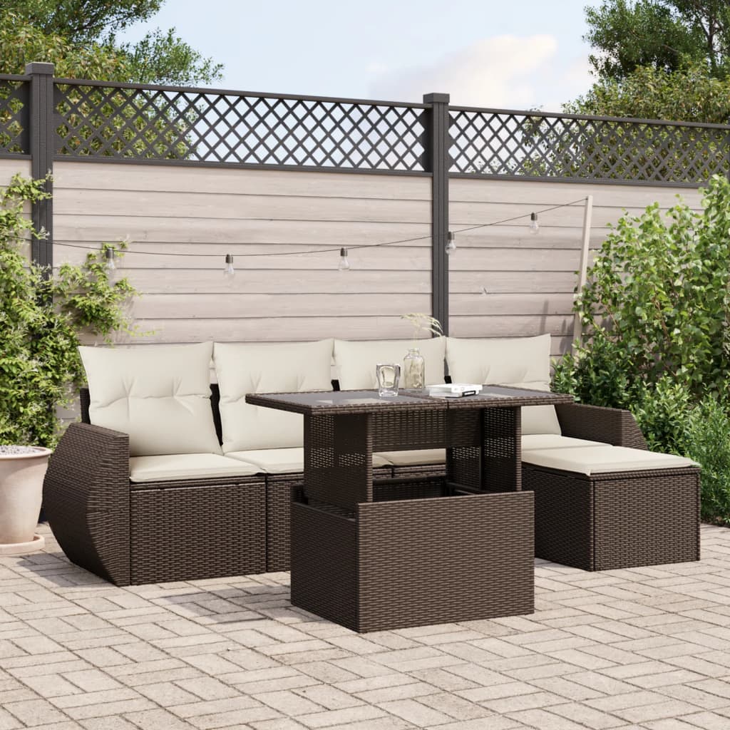 JUNG Vida 6-tlg. Garten-Sofagarnitur mit Kissen Braun Poly Rattan