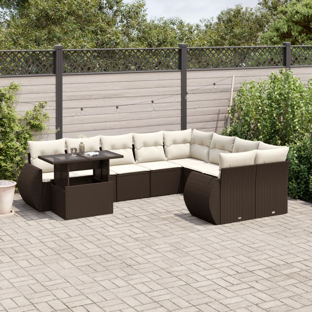 JUNG Vida 10-tlg. Garten-Sofagarnitur mit Kissen Braun Poly Rattan
