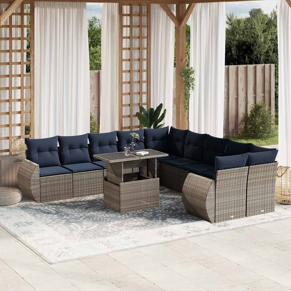JUNG Vida 11-teiliges Gartensofa-Set mit Kissen, grau, Polyrattan