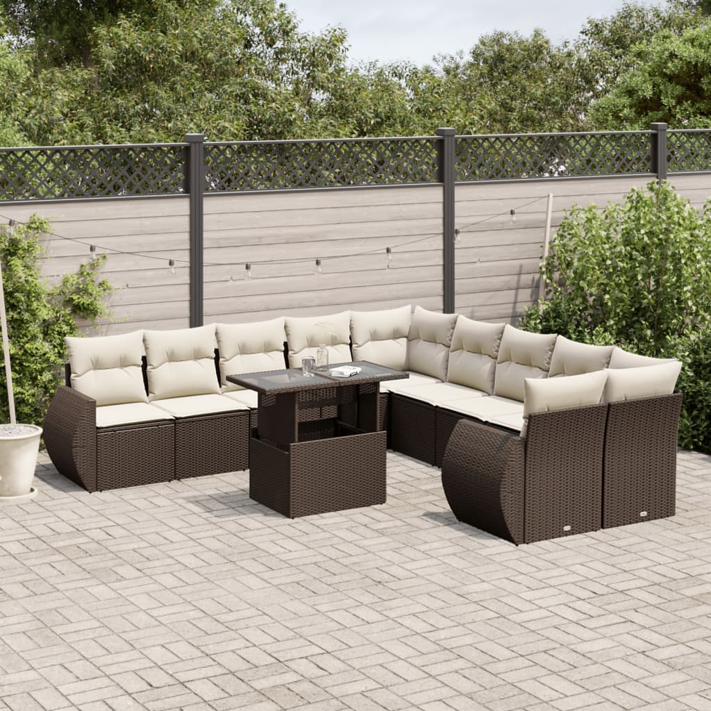 JUNG Vida 11-tlg. Garten-Sofagarnitur mit Kissen Braun Poly Rattan
