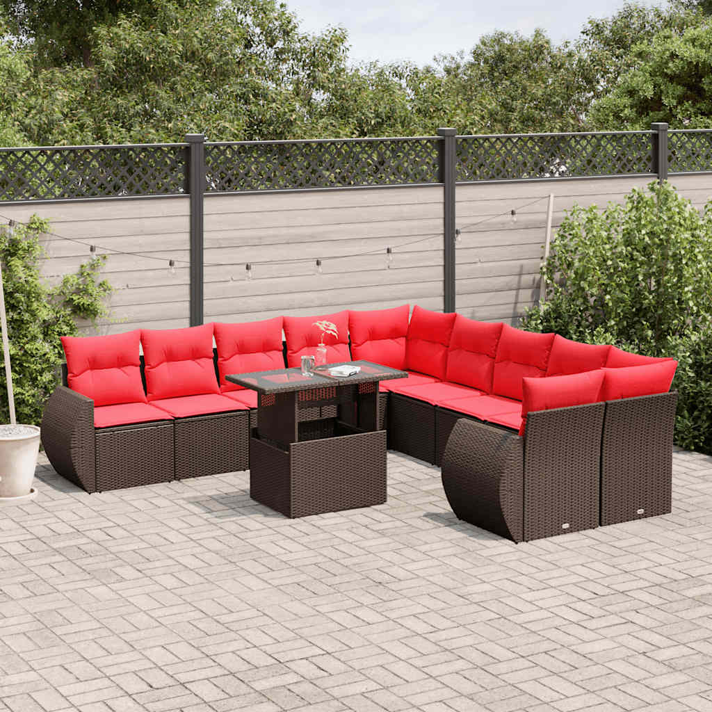 JUNG Vida 11-teiliges Gartensofa-Set mit Kissen, braun, Polyrattan