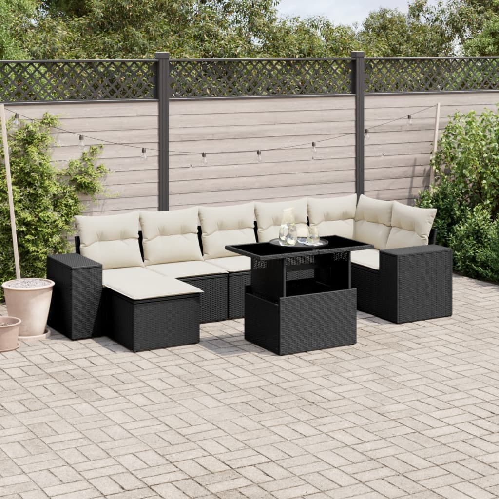 JUNG Vida 8-tlg. Garten-Sofagarnitur mit Kissen Schwarz Poly Rattan