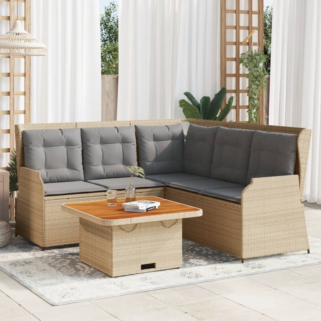 JUNG Vida 4-tlg. Garten-Lounge-Set mit Kissen Beige Poly Rattan