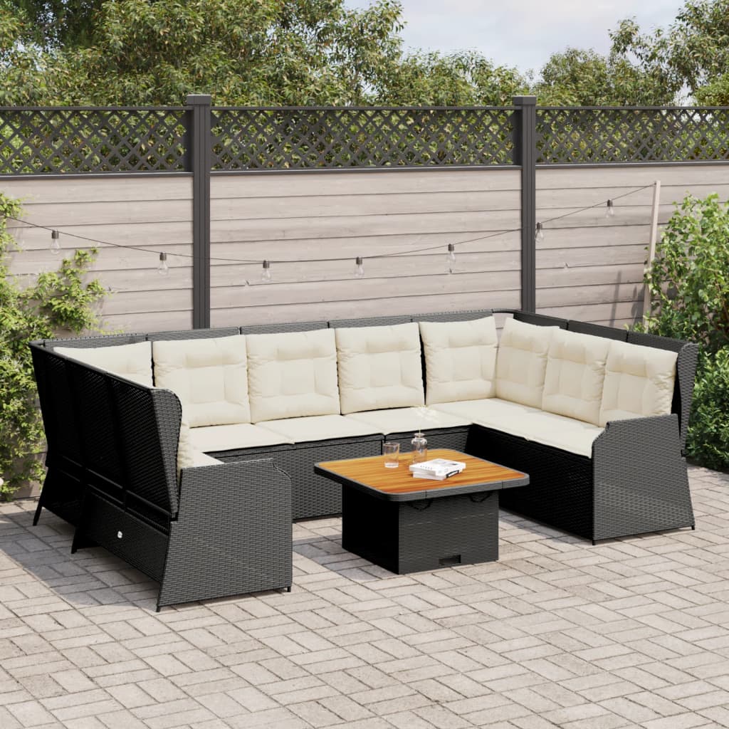JUNG Vida 7-tlg. Garten-Lounge-Set mit Kissen Schwarz Poly Rattan