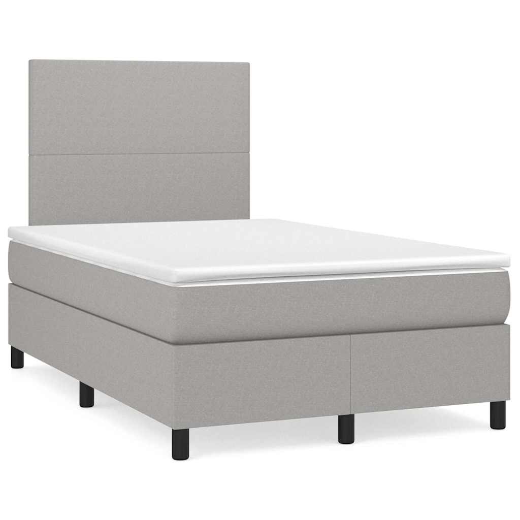 JUNG Vida Boxspringbett mit Matratze & LED Hellgrau 120x190 cm Stoff