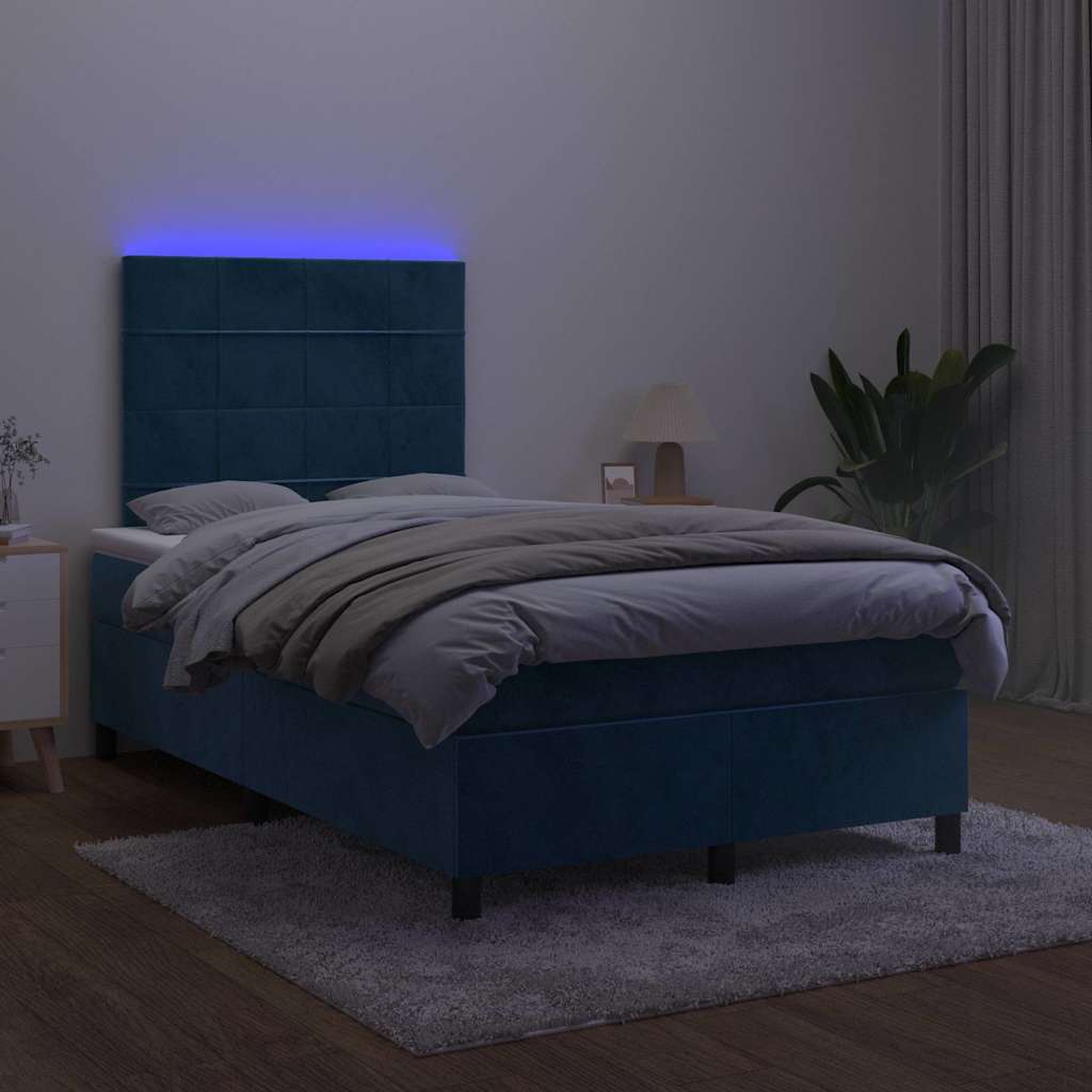 JUNG Vida Boxspringbett mit Matratze & LED Dunkelblau 120x190 cm Samt