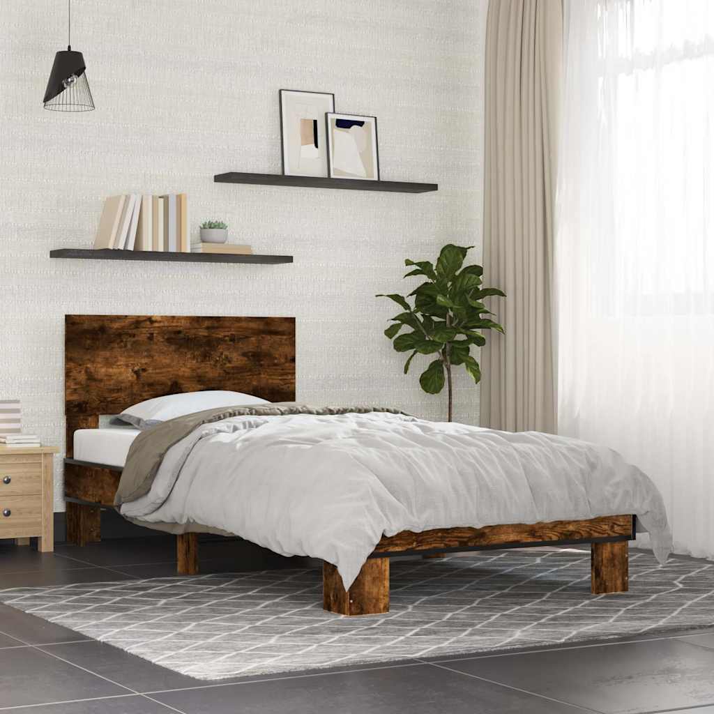 JUNG Vida Bettgestell Räuchereiche 100x200 cm Holzwerkstoff und Metall