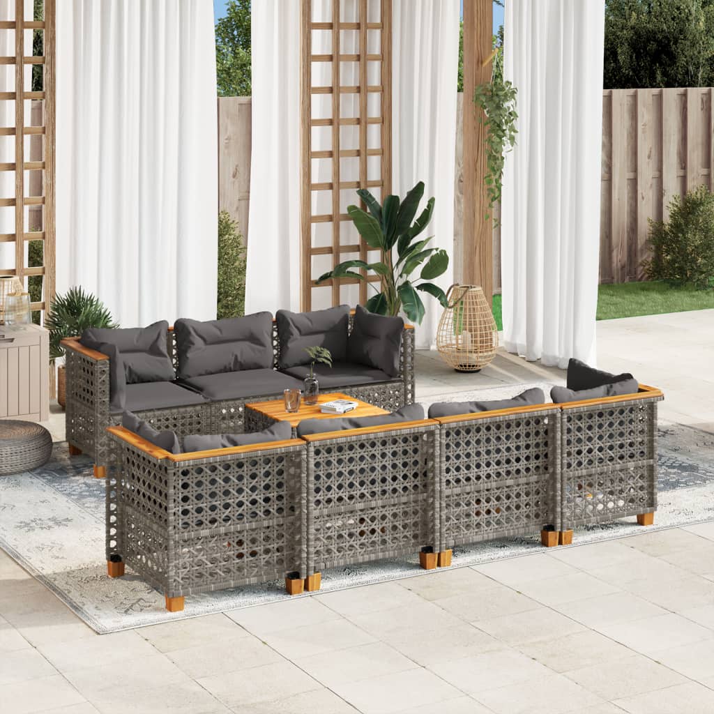 JUNG Vida 8-tlg. Garten-Sofagarnitur mit Kissen Grau Poly Rattan