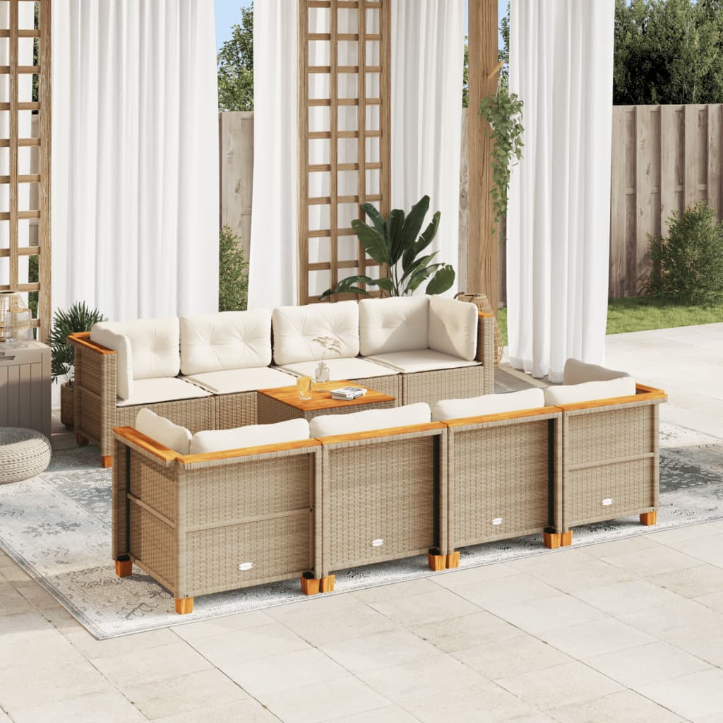 JUNG Vida 9-tlg. Garten-Sofagarnitur mit Kissen Beige Poly Rattan