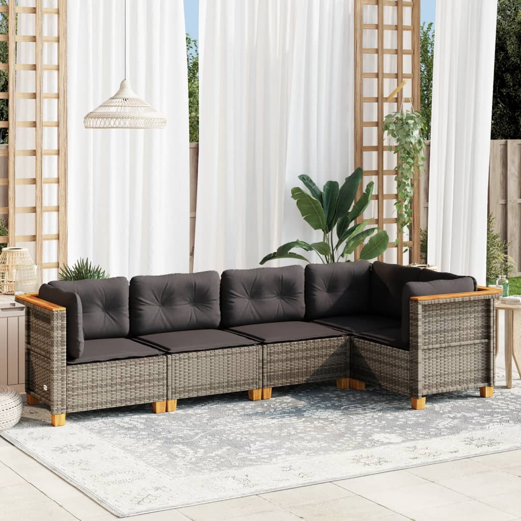 JUNG Vida 5-tlg. Garten-Sofagarnitur mit Kissen Grau Poly Rattan