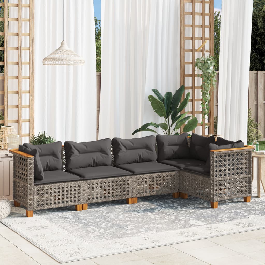 JUNG Vida 5-tlg. Garten-Sofagarnitur mit Kissen Grau Poly Rattan