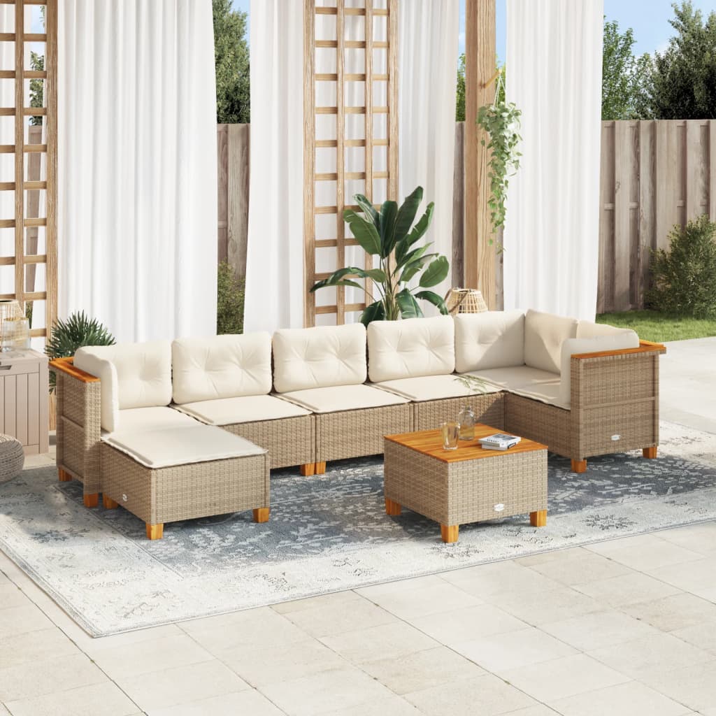 JUNG Vida 8-tlg. Garten-Sofagarnitur mit Kissen Beige Poly Rattan