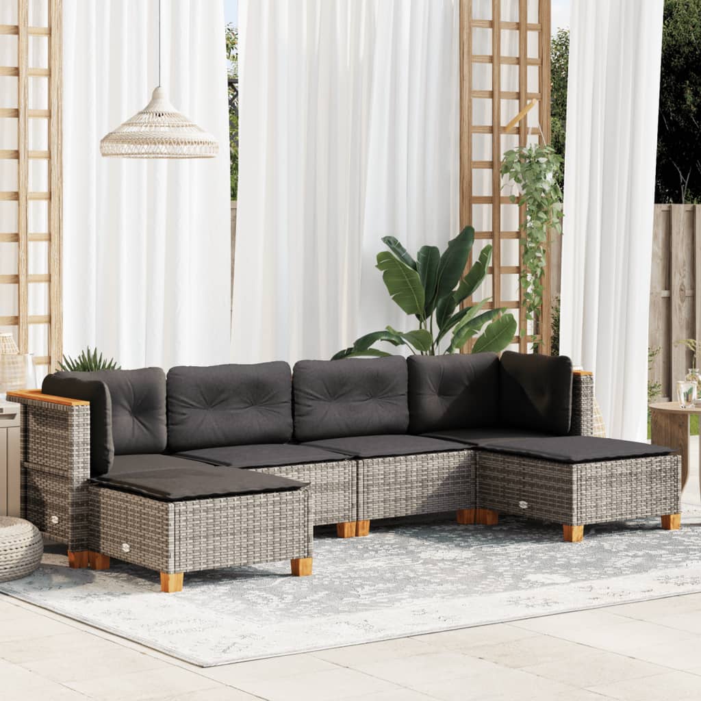 JUNG Vida 6-tlg. Garten-Sofagarnitur mit Kissen Grau Poly Rattan