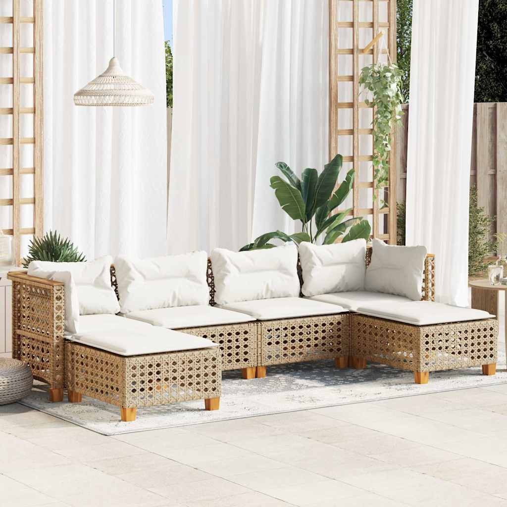 JUNG Vida 6-tlg. Garten-Sofagarnitur mit Kissen Beige Poly Rattan