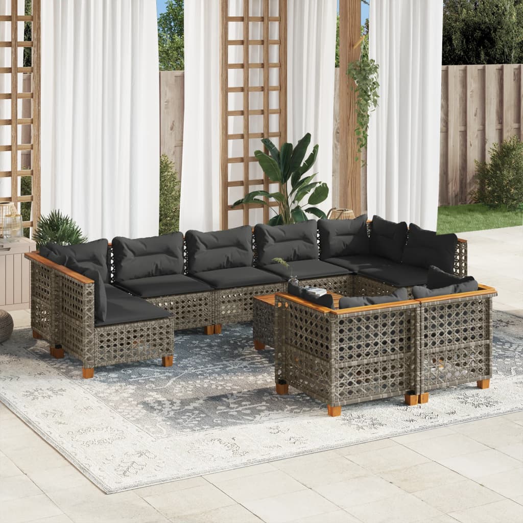 JUNG Vida 10-tlg. Garten-Sofagarnitur mit Kissen Grau Poly Rattan