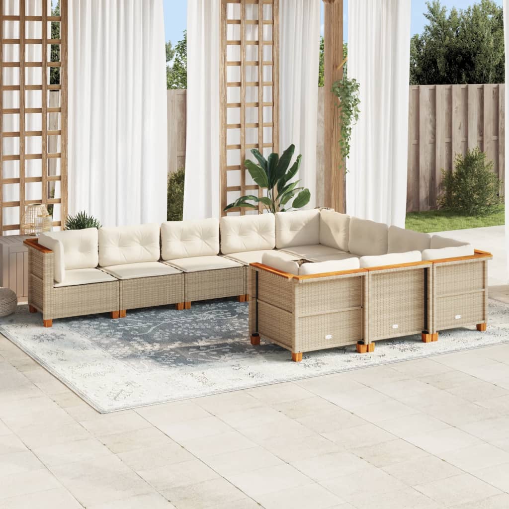 JUNG Vida 10-tlg. Garten-Sofagarnitur mit Kissen Beige Poly Rattan