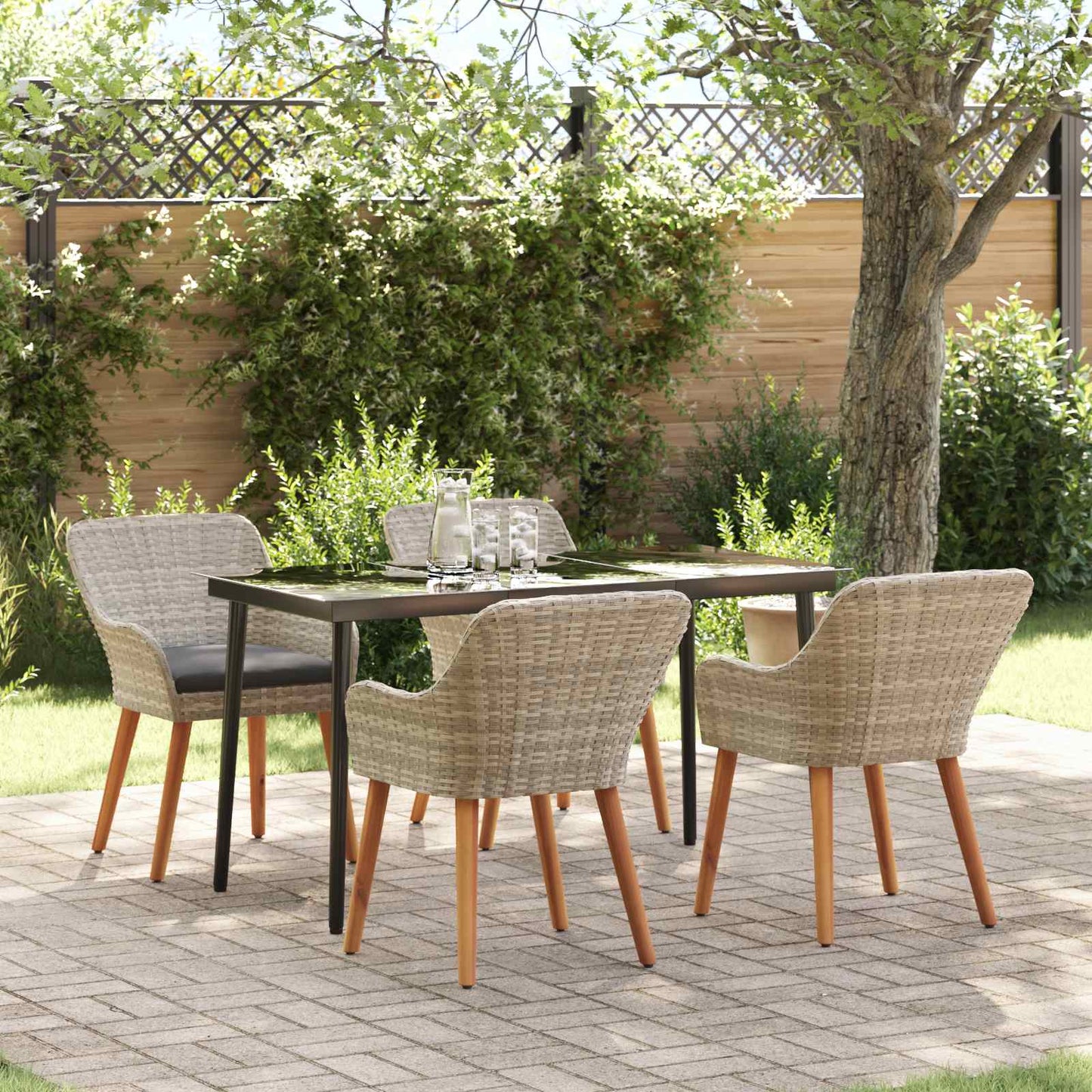 JUNG Vida Garten Essgruppe mit Kissen 5 pcs Hellgrau Poly-Rattan