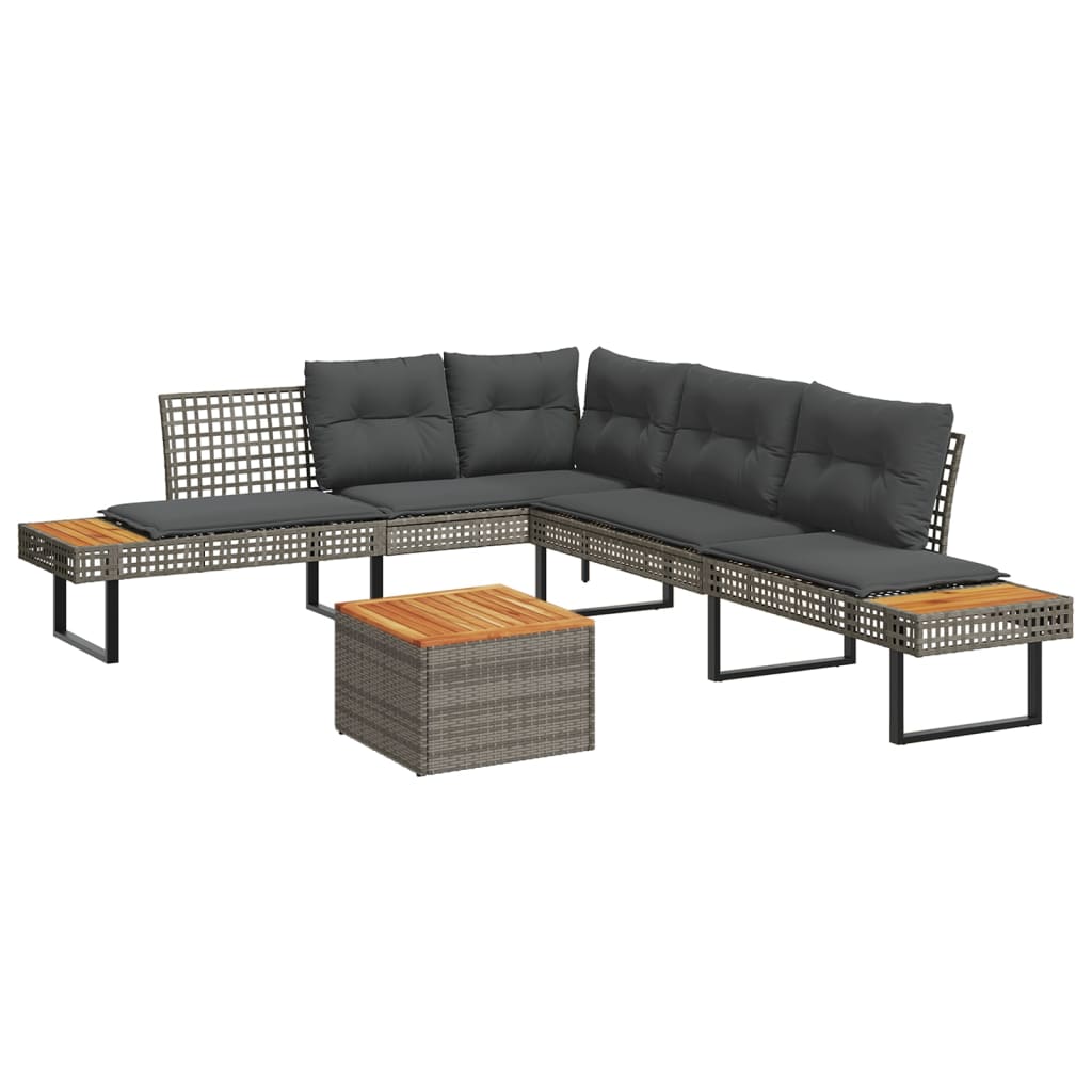 JUNG Vida 2-tlg. Garten-Sofagarnitur mit Kissen Grau Poly Rattan Akazie