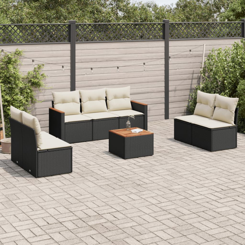 JUNG Vida 8-tlg. Garten-Sofagarnitur mit Kissen Schwarz Poly Rattan