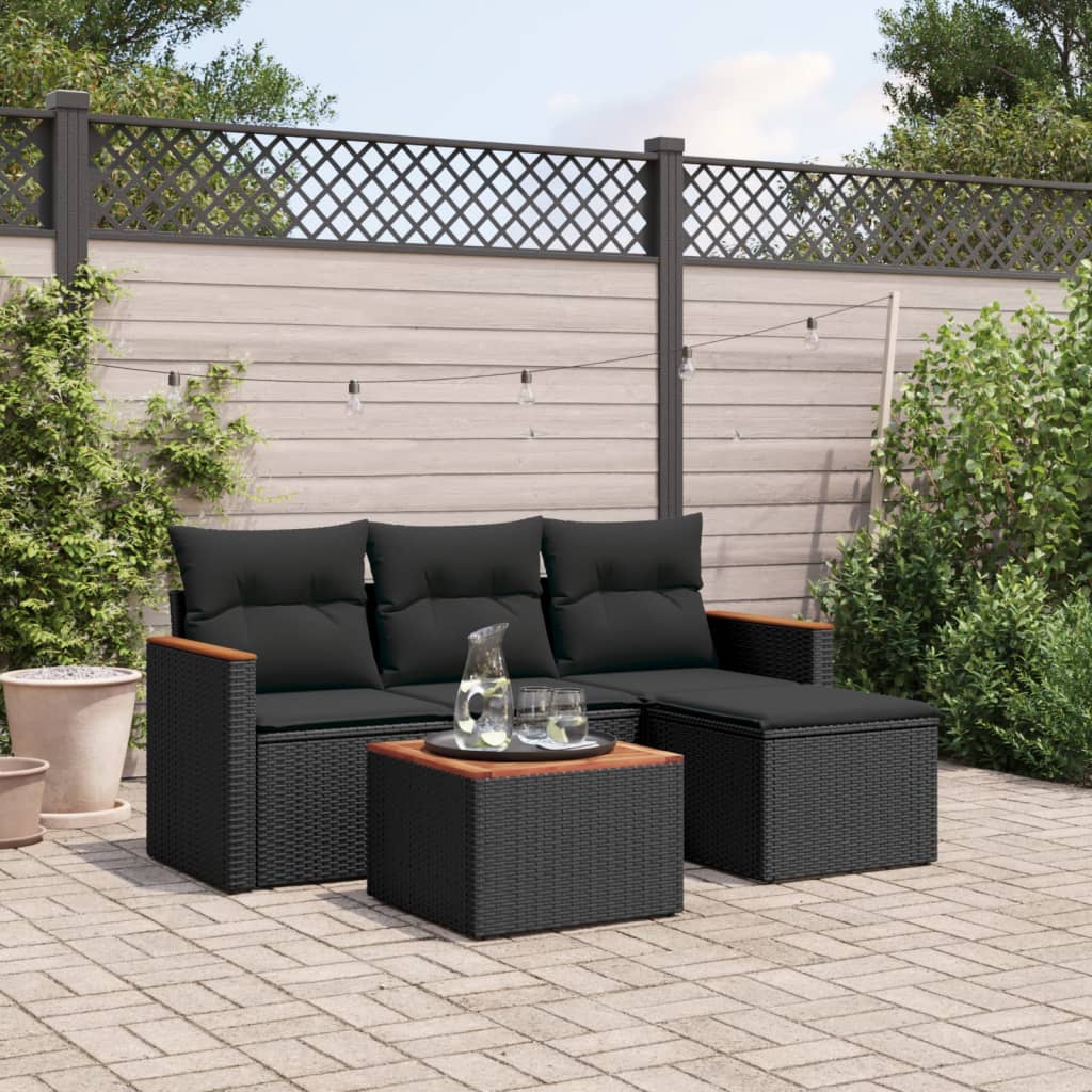 JUNG Vida 5-tlg. Garten-Sofagarnitur mit Kissen Schwarz Poly Rattan