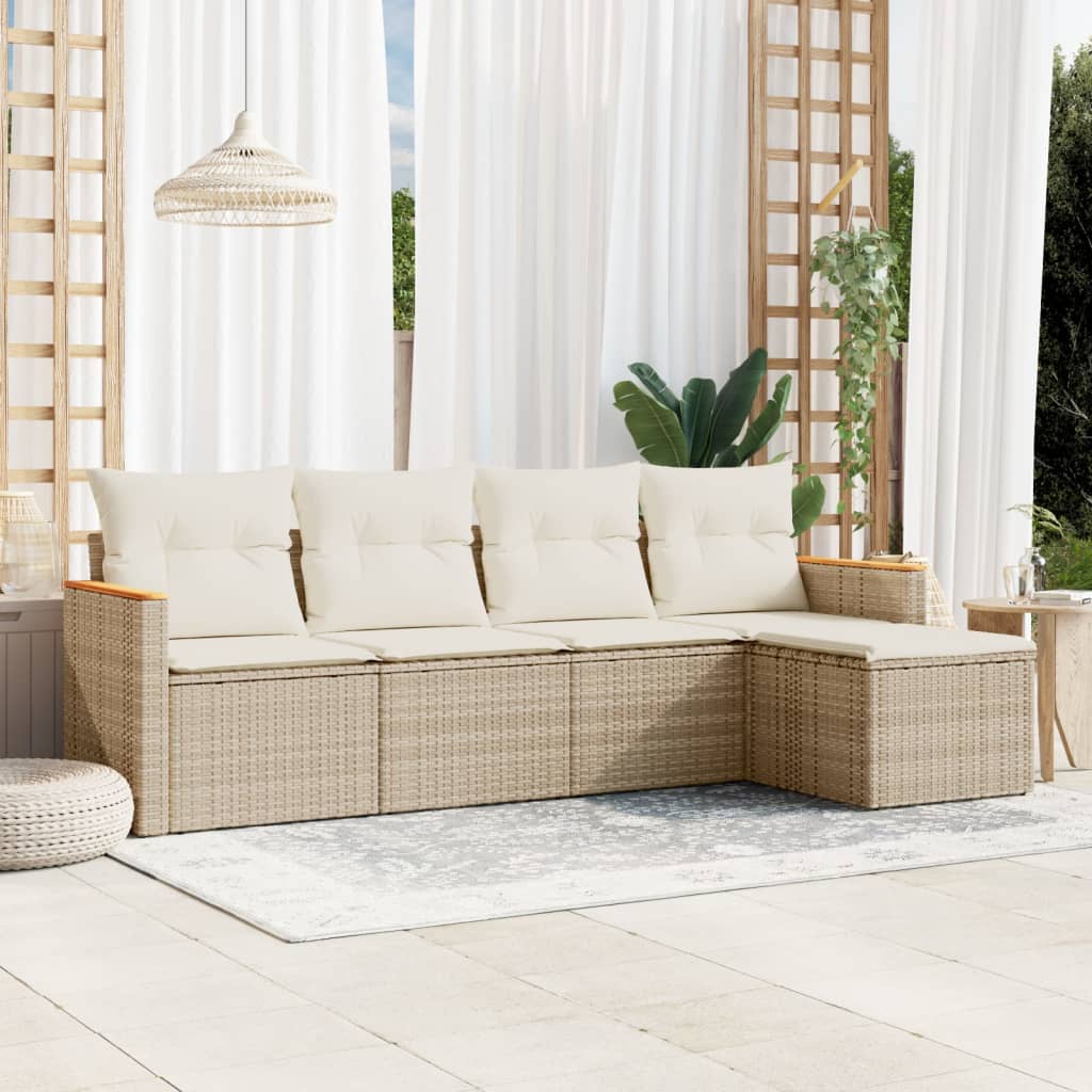 JUNG Vida 5-tlg. Garten-Sofagarnitur mit Kissen Beige Poly Rattan