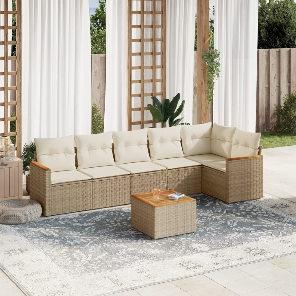 JUNG Vida 7-tlg. Garten-Sofagarnitur mit Kissen Beige Poly Rattan