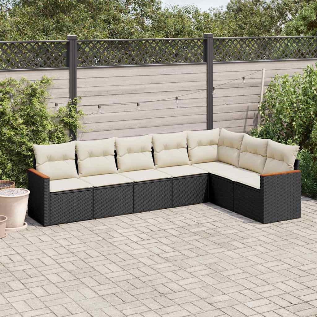 JUNG Vida 7-tlg. Garten-Sofagarnitur mit Kissen Schwarz Poly Rattan