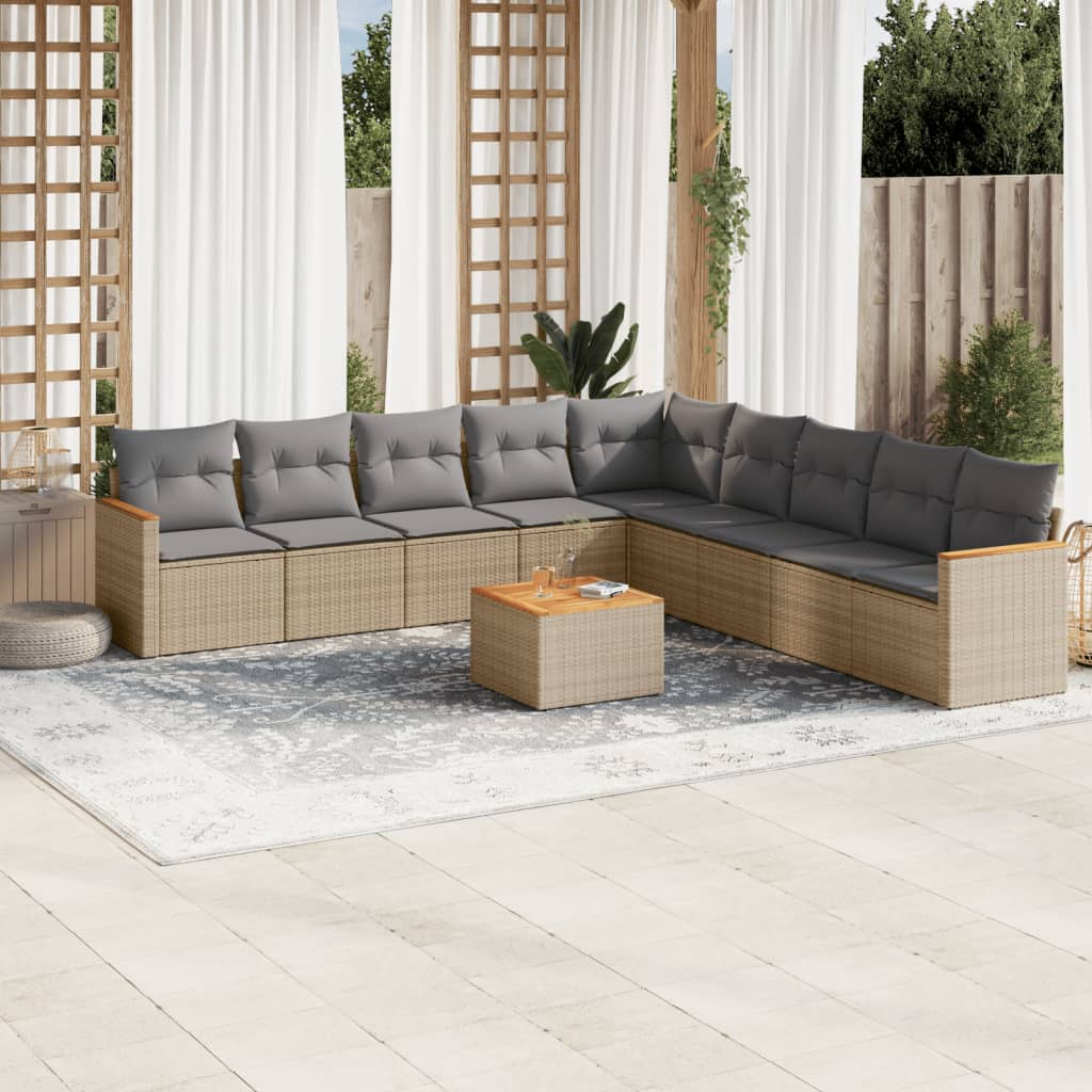 JUNG Vida 10-tlg. Garten-Sofagarnitur mit Kissen Beige Poly Rattan