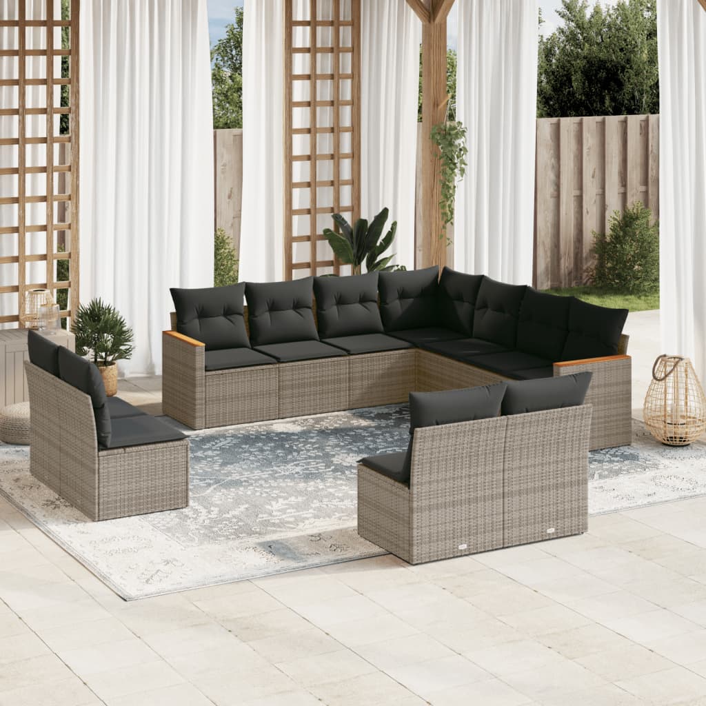 JUNG Vida 11-tlg. Garten-Sofagarnitur mit Kissen Grau Poly Rattan