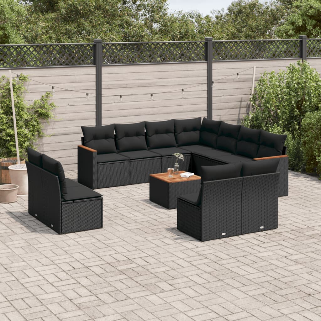 JUNG Vida 12-tlg. Garten-Sofagarnitur mit Kissen Schwarz Poly Rattan