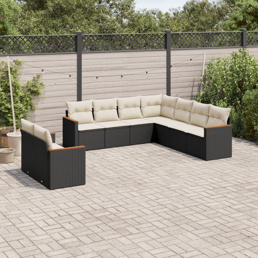 JUNG Vida 9-tlg. Garten-Sofagarnitur mit Kissen Schwarz Poly Rattan