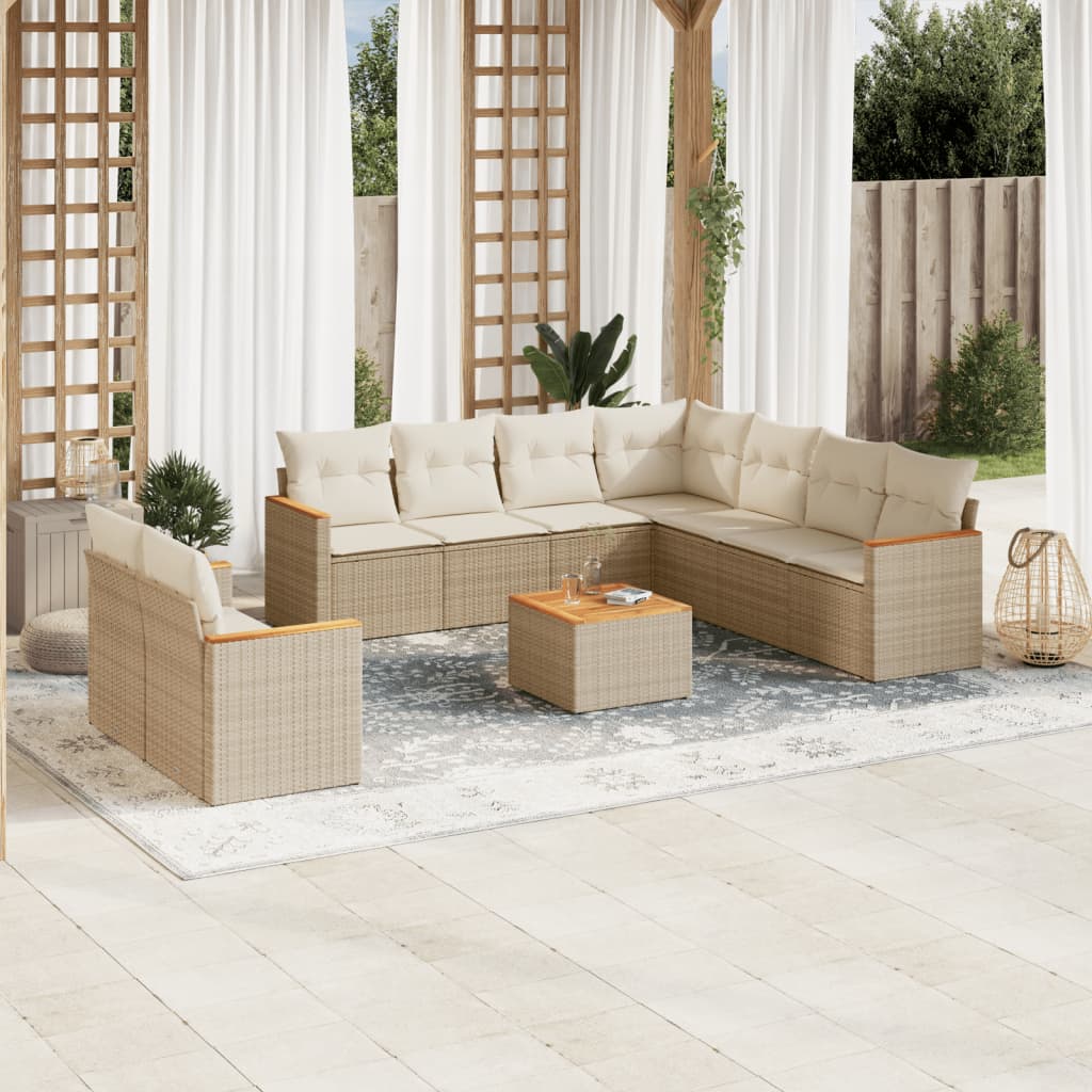JUNG Vida 10-tlg. Garten-Sofagarnitur mit Kissen Beige Poly Rattan