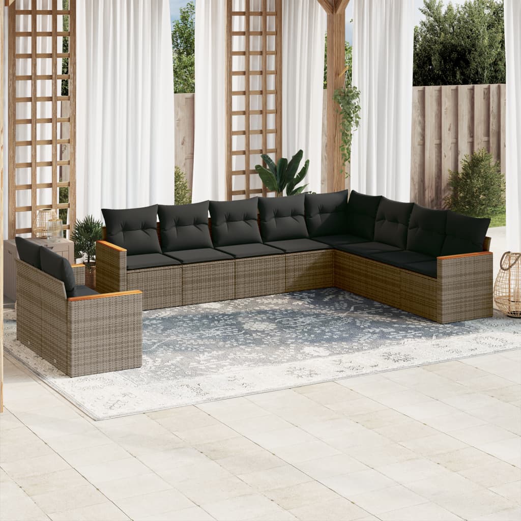 JUNG Vida 10-tlg. Garten-Sofagarnitur mit Kissen Grau Poly Rattan